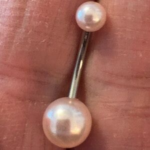 Belly Button Ring- pearl like with a tint of pink Stainless Steel Navel  Ring